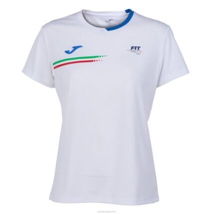 Joma 82P4R1809 أبيض قميص الاتحاد الايطالى للتنس كم قصير نحيف