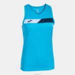 Joma 82P4R1832 الفلورسنت الفيروز الأزرق الداكن الأبيض بلا أكمام تي شيرت المحكمة نحيف