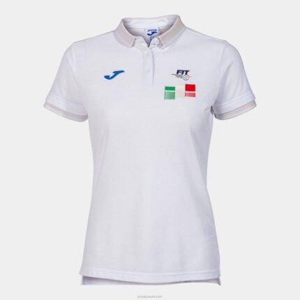 Joma 82P4R2092 أبيض قميص بولو قصير الاكمام الاتحاد الايطالي للتنس نحيف