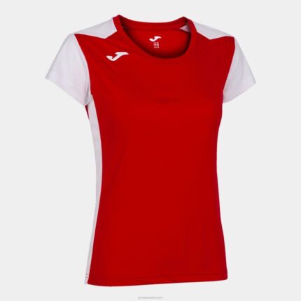 Joma 82P4R2224 احمر ابيض قميص قصير الأكمام سجل الثاني نحيف