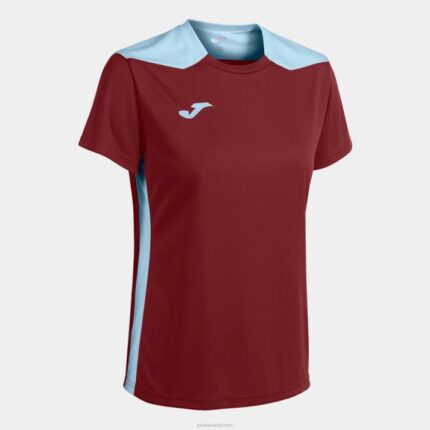 Joma 82P4R2471 بورجوندي السماء الزرقاء بطولة قميص قصير الأكمام سادسا نحيف