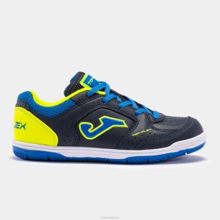 Joma 82P4R2695 الأزرق الداكن والأصفر حذاء كرة الصالات توب فليكس جونيور 23 للناشئين في الأماكن المغلقة