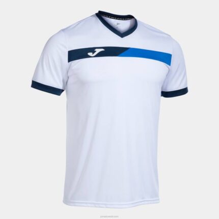 Joma 82P4R3018 الأبيض الأزرق الملكي الأزرق الداكن قميص قصير الأكمام المحكمة رجال