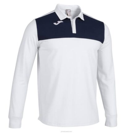 Joma 82P4R3537 أبيض كحلي قميص بولو طويل الأكمام الفائز الثاني رجال