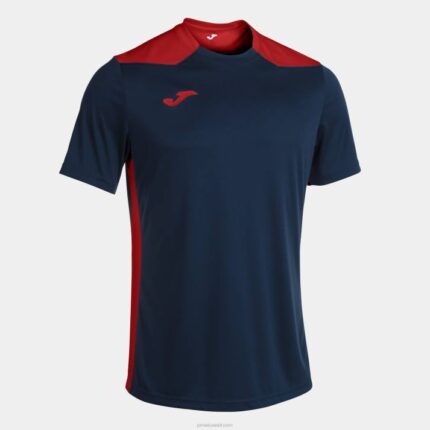 Joma 82P4R3542 الأزرق الداكن الأحمر بطولة قميص قصير الأكمام سادسا رجال