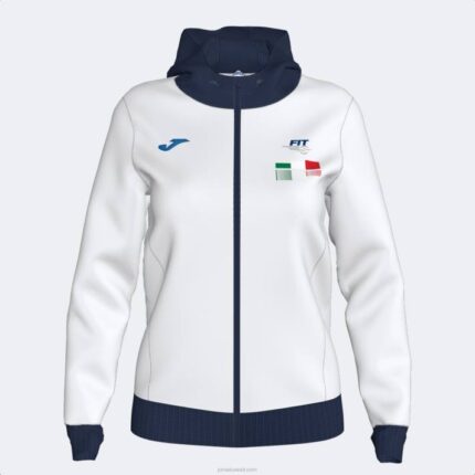 Joma 82P4R3624 أبيض الاتحاد الإيطالي للتنس سترة مقنعين نحيف