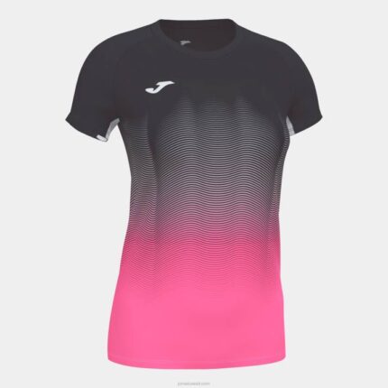 Joma 82P4R3663 أسود أبيض وردي فلوري قميص قصير الأكمام النخبة السابع نحيف