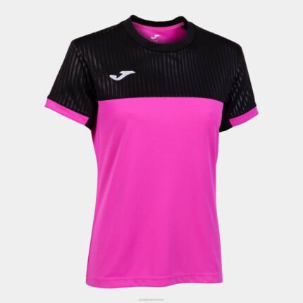 Joma 82P4R3909 نيون وردي أسود قميص قصير الأكمام مونتريال نحيف