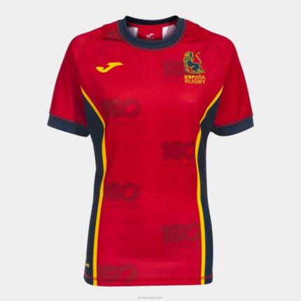 Joma 82P4R3915 أحمر قميص قصير الاكمام 1st موحدة الاتحاد الاسباني للرجبي نحيف