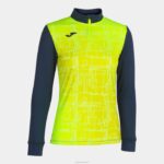 Joma 82P4R3962 الأزرق الداكن أصفر فلوري قميص من النوع الثقيل النخبة الثامن نحيف