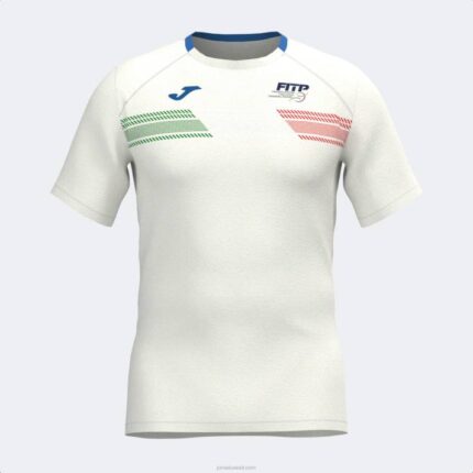 Joma 82P4R4322 أبيض قميص الاتحاد الايطالى للتنس والباديل بأكمام قصيرة