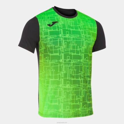 Joma 82P4R4661 أسود أخضر نيون قميص قصير الأكمام النخبة الثامن رجال