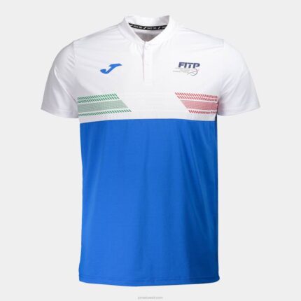 Joma 82P4R4750 أبيض أزرق ملكي قميص بولو قصير الاكمام لاتحاد التنس والباديل الايطالى
