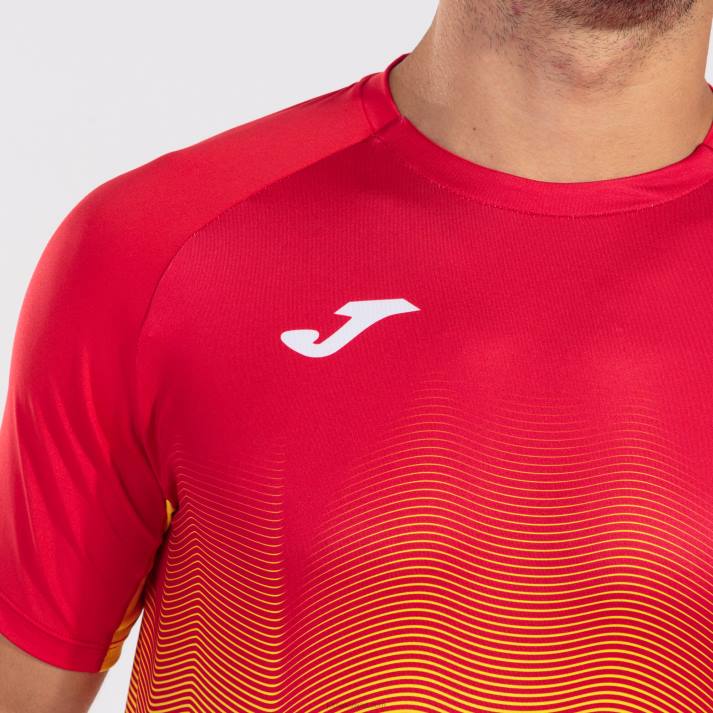 Joma 82P4R1209 أحمر أبيض أصفر قميص قصير الأكمام النخبة السابع رجال