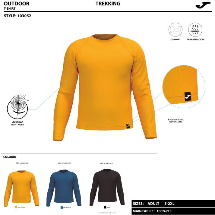 Joma 82P4R1381 أسود مستكشف قميص طويل الأكمام رجال