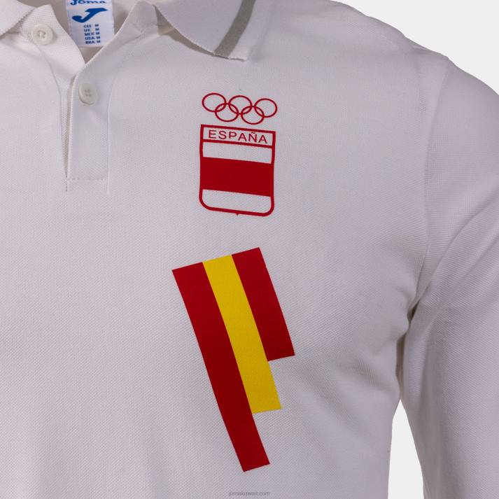 Joma 82P4R1398 ابيض رمادي قميص بولو كم طويل ترفيهي اللجنة الأولمبية الإسبانية