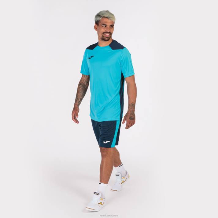 Joma 82P4R1469 الفلورسنت الفيروز الأزرق الداكن بطولة قميص قصير الأكمام سادسا رجال