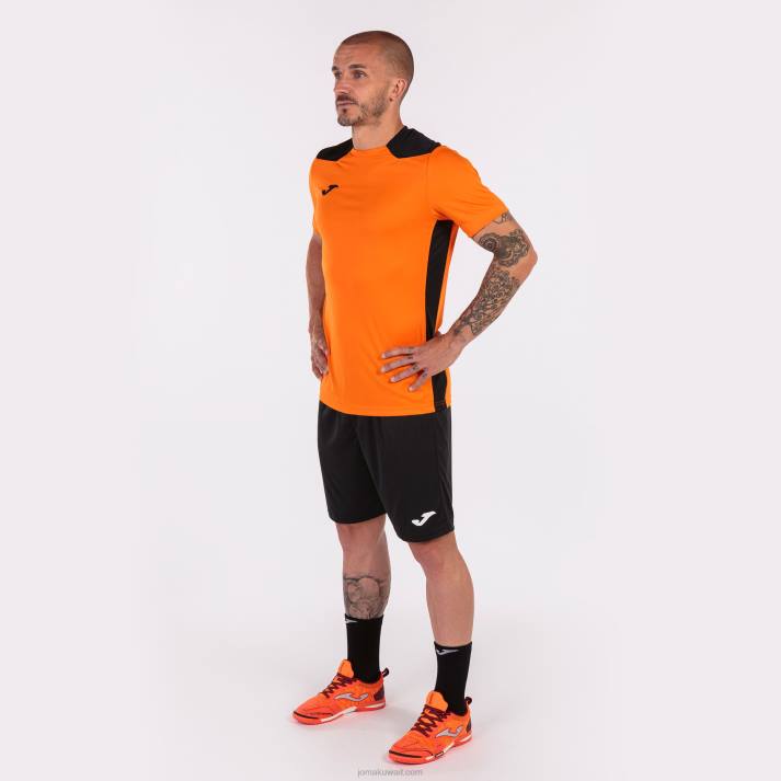 Joma 82P4R1475 برتقالي أسود بطولة قميص قصير الأكمام سادسا رجال