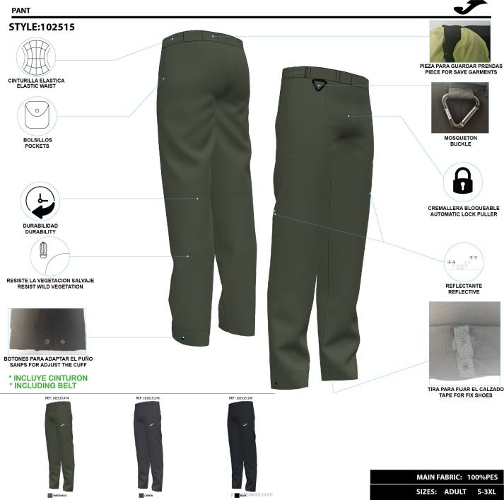 Joma 82P4R1495 أسود مستكشف السراويل الطويلة رجال