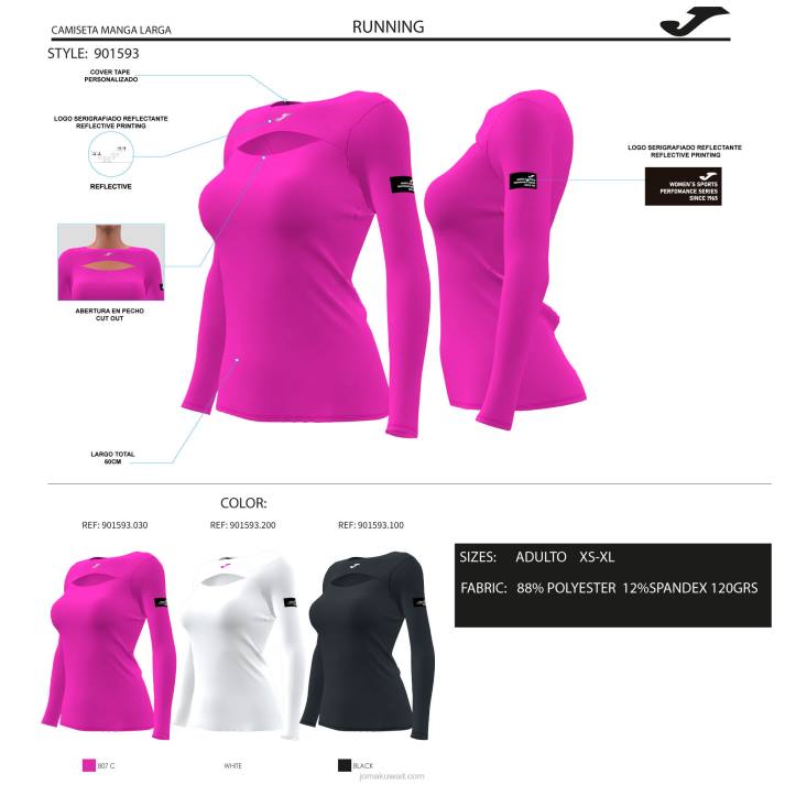 Joma 82P4R1567 أسود قميص طويل الأكمام صفر نحيف