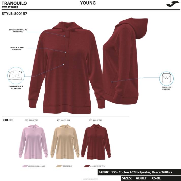 Joma 82P4R1581 أرجواني دافني سترة مقنعين نحيف