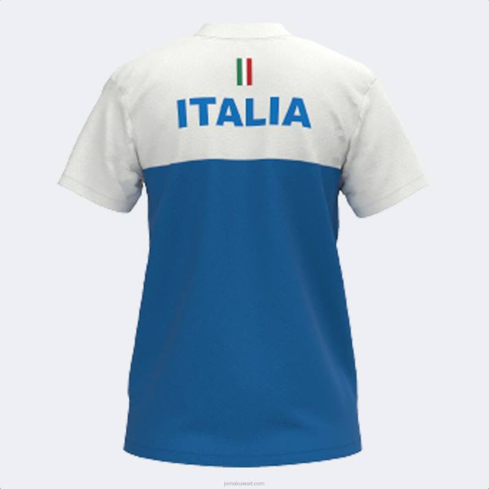 Joma 82P4R1589 أبيض أزرق ملكي قميص بولو قصير الاكمام لاتحاد التنس والباديل الايطالى نحيف