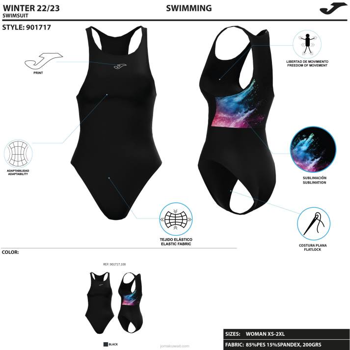 Joma 82P4R1663 أسود سبلاش ملابس السباحة نحيف