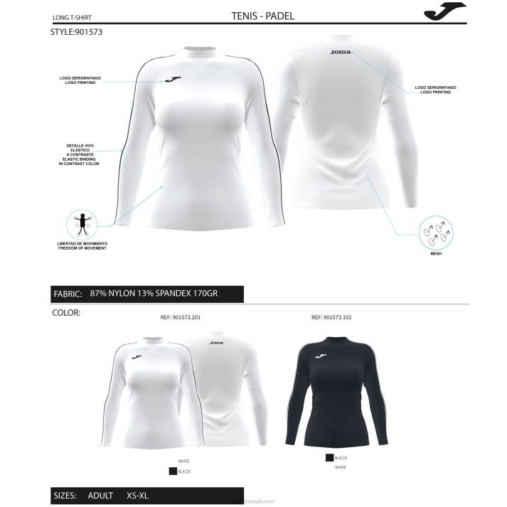 Joma 82P4R1674 أبيض قميص طويل الأكمام استراحة نحيف