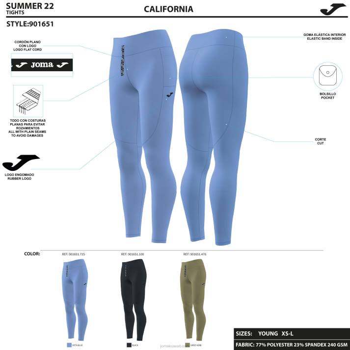 Joma 82P4R1697 أسود لباس ضيق طويل الشارع الحضري نحيف