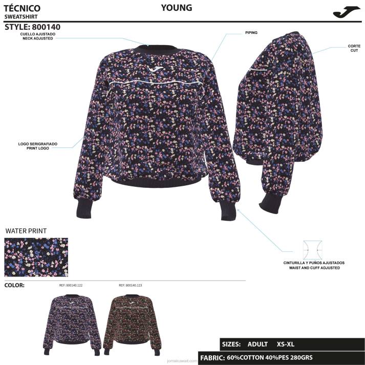 Joma 82P4R1755 أسود وردي كاكي قميص من النوع الثقيل دافني نحيف