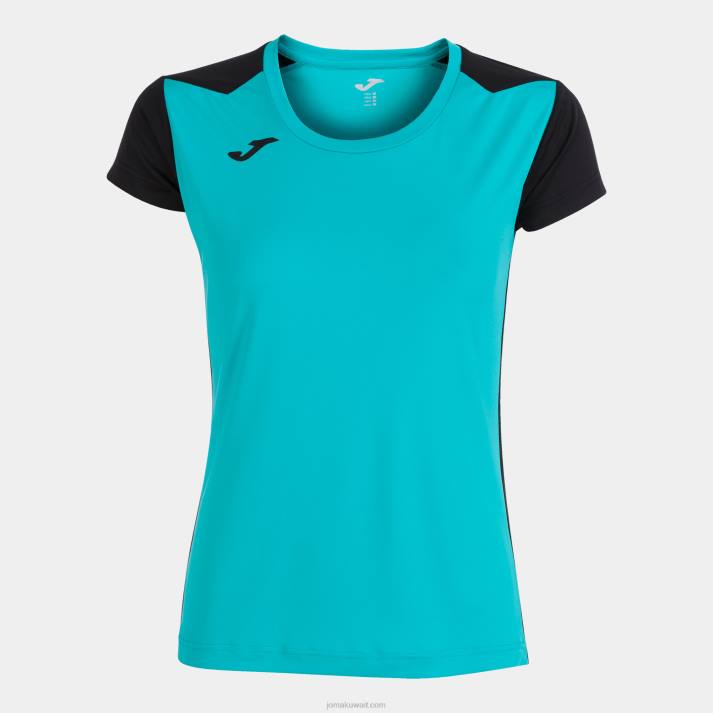 Joma 82P4R1864 الفيروز الأسود قميص قصير الأكمام سجل الثاني نحيف