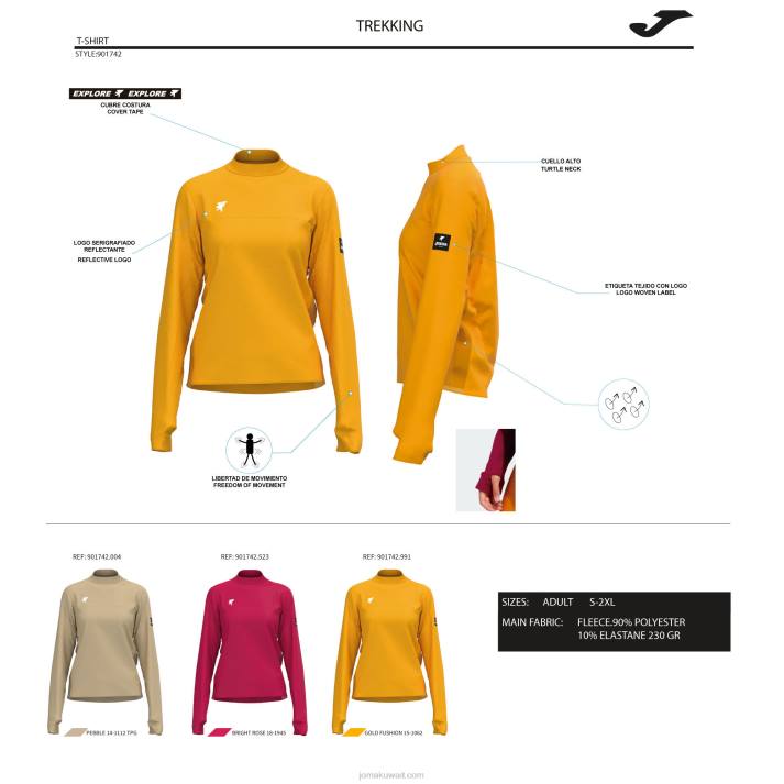 Joma 82P4R1882 البرتقالي مستكشف قميص طويل الأكمام نحيف