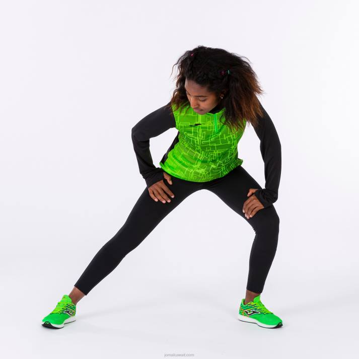 Joma 82P4R1895 أسود أخضر نيون قميص من النوع الثقيل النخبة الثامن نحيف