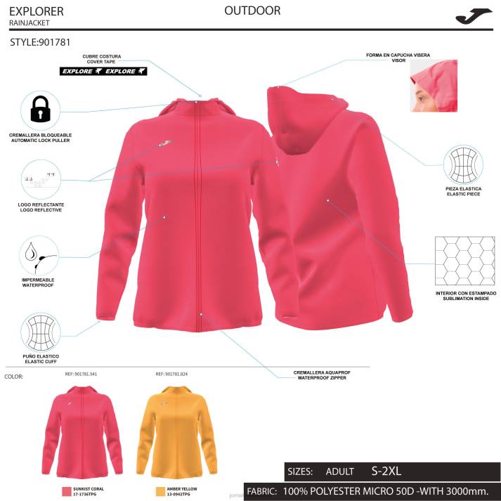 Joma 82P4R1905 البرتقالي مستكشف المطر نحيف