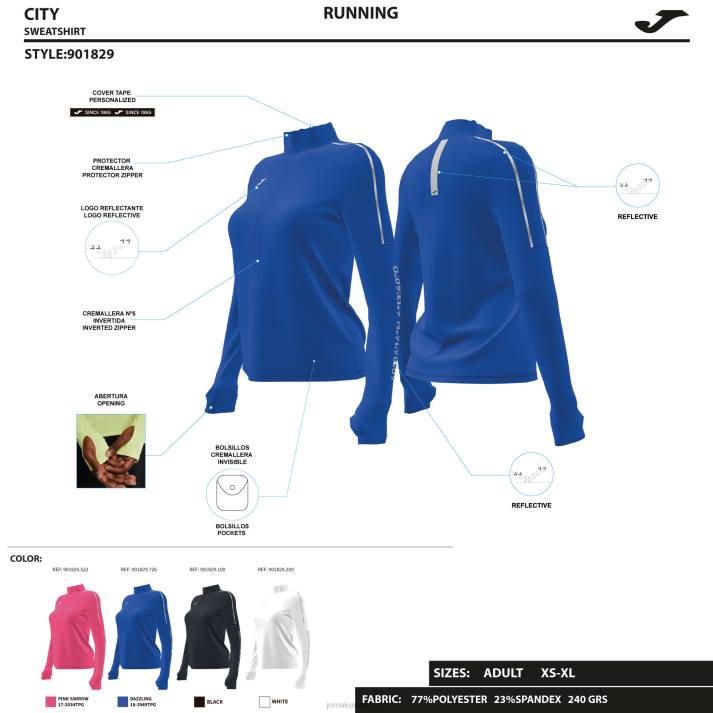 Joma 82P4R1910 أسود سترة r-city نحيف