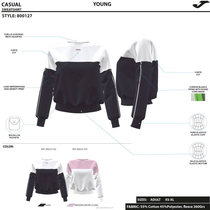 Joma 82P4R1933 أبيض أرجواني قميص من النوع الثقيل دافني نحيف