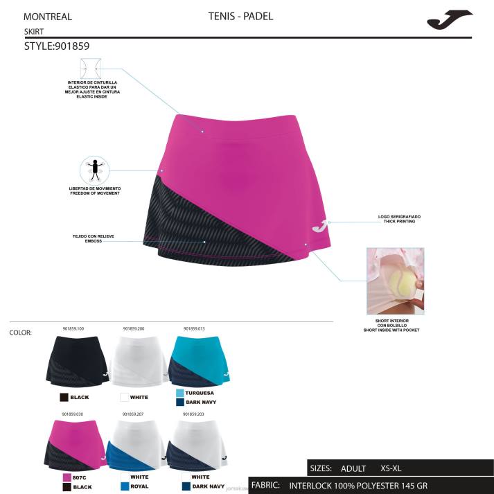 Joma 82P4R1967 الفلورسنت الفيروز الأزرق الداكن تنورة مونتريال نحيف