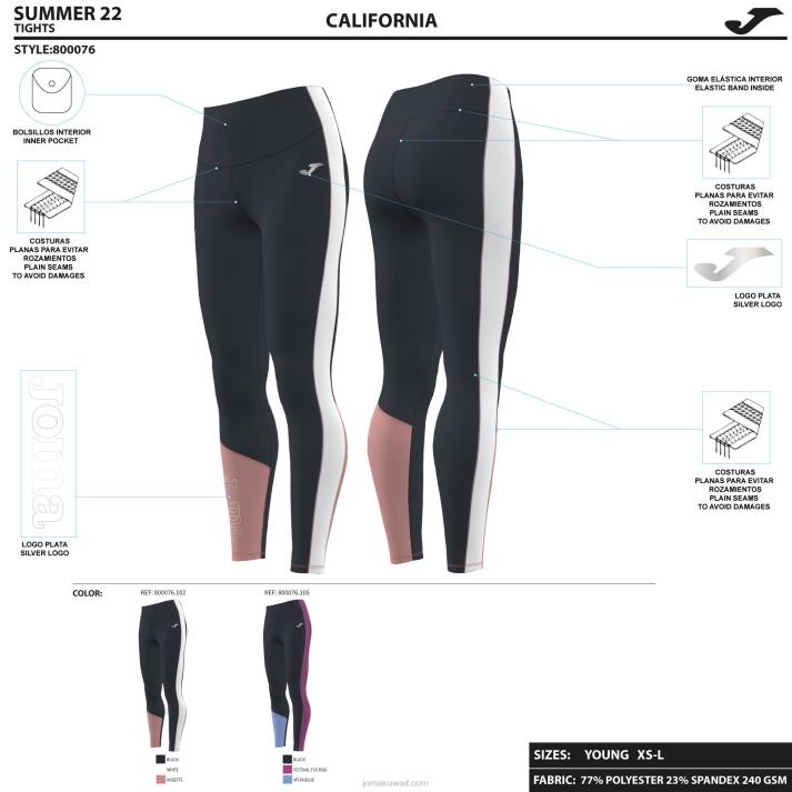 Joma 82P4R1971 أسود فوشيا أزرق لباس ضيق طويل كاليفورنيا نحيف