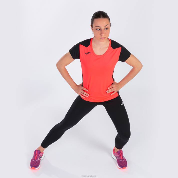 Joma 82P4R2012 نيون المرجان الأسود قميص قصير الأكمام سجل الثاني نحيف