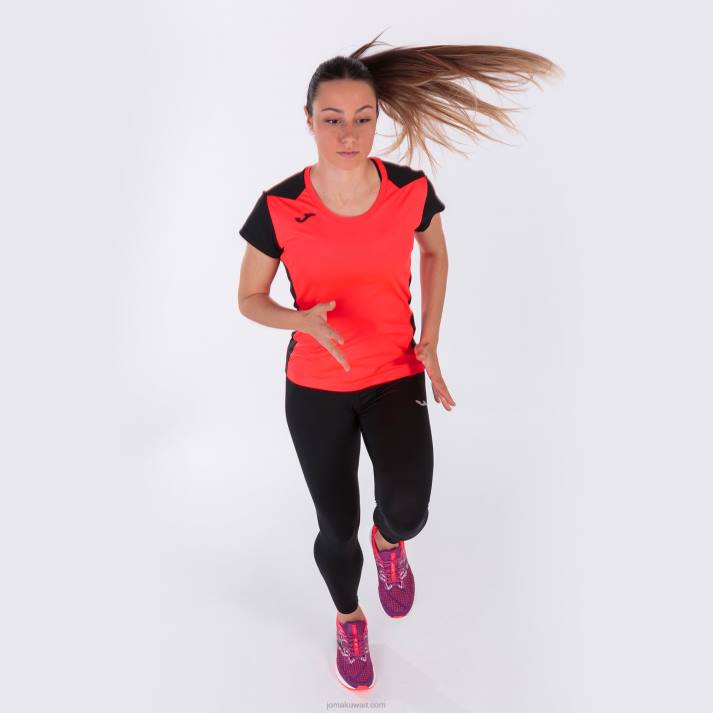 Joma 82P4R2012 نيون المرجان الأسود قميص قصير الأكمام سجل الثاني نحيف