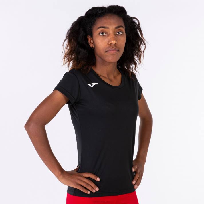 Joma 82P4R2127 أسود قميص قصير الأكمام سجل الثاني نحيف