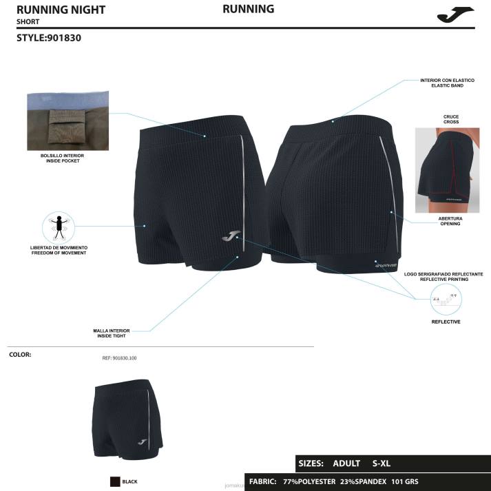 Joma 82P4R2148 أسود شورت ص الليل نحيف