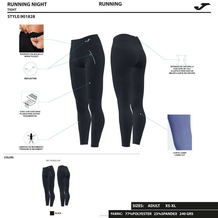 Joma 82P4R2175 أسود لباس ضيق طويل r-night نحيف