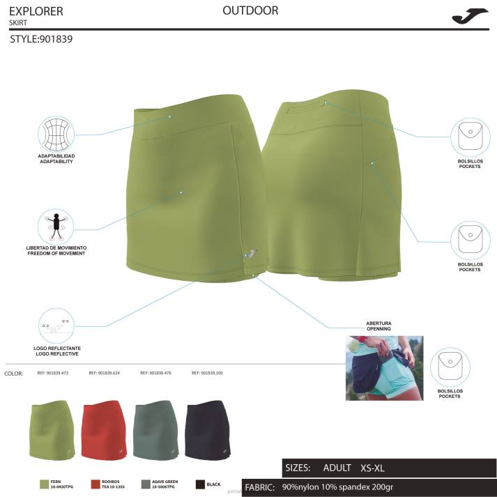 Joma 82P4R2178 الكاكي مستكشف التنورة نحيف