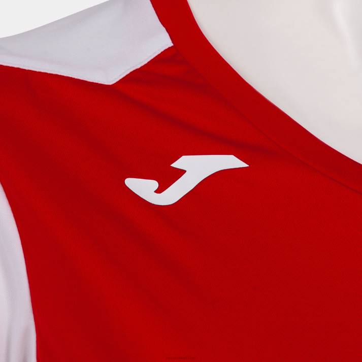 Joma 82P4R2224 احمر ابيض قميص قصير الأكمام سجل الثاني نحيف