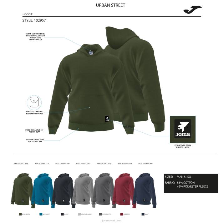 Joma 82P4R226 مزيج الرمادي سترة مقنعين الشارع الحضري رجال