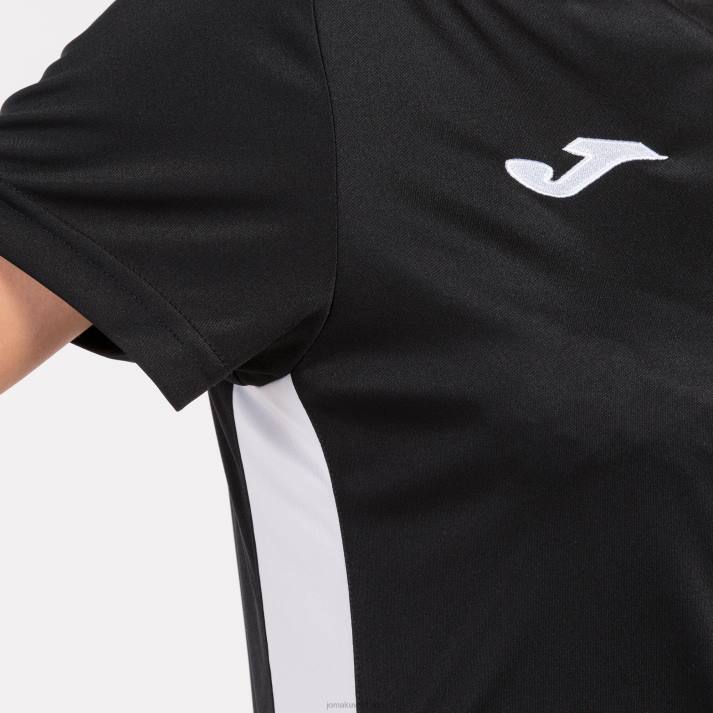 Joma 82P4R2339 أسود أبيض بطولة قميص قصير الأكمام سادسا نحيف