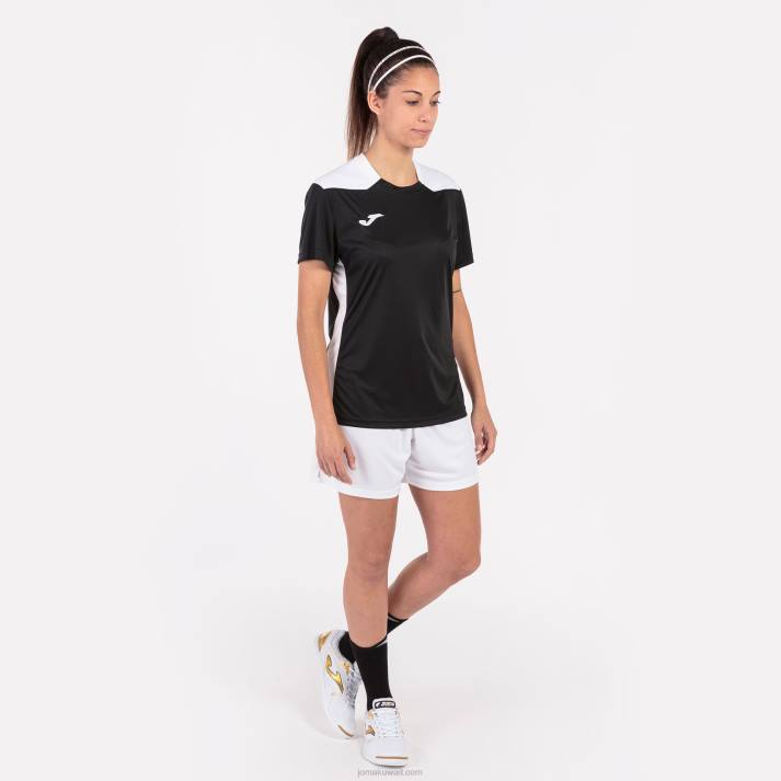 Joma 82P4R2339 أسود أبيض بطولة قميص قصير الأكمام سادسا نحيف