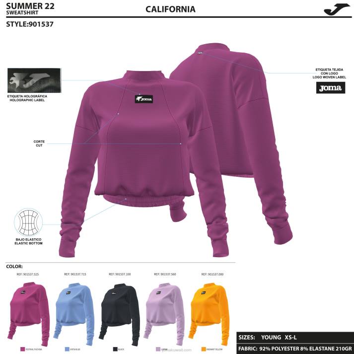 Joma 82P4R2396 ضارب الى الحمرة قميص من النوع الثقيل كاليفورنيا نحيف