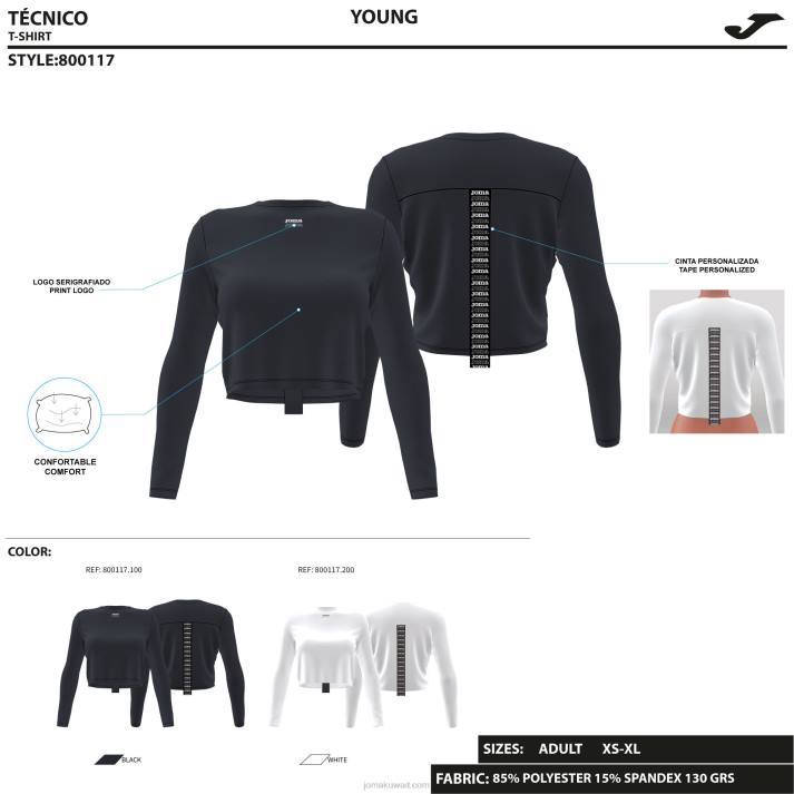 Joma 82P4R2441 أبيض قميص بأكمام طويلة دافني نحيف